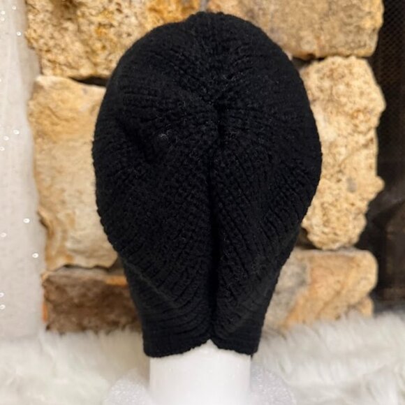 New Black Knit Winter Bonnet Hat With Ties - Picture 7 of 8